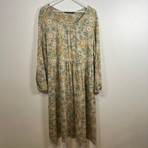 Gudrun Sjoden Floral Print Midi Dress Size L Long Sleeve Pockets Stretch Modal